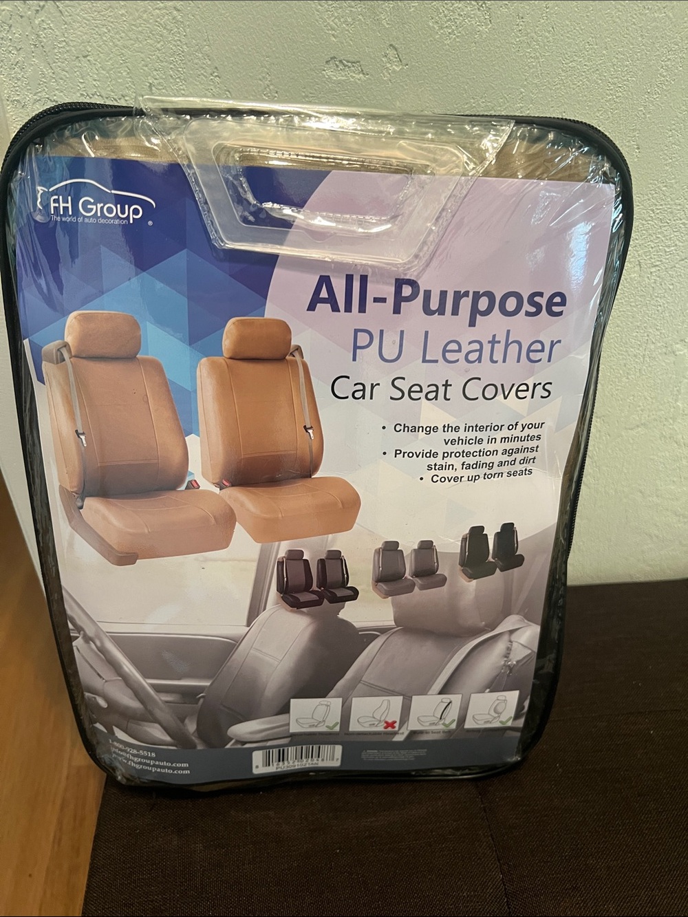 #2092**FH Group All-Purpose PU Leather Car Seat Covers - Tan